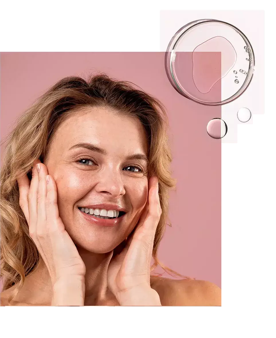 squalane and woman touching her skin with