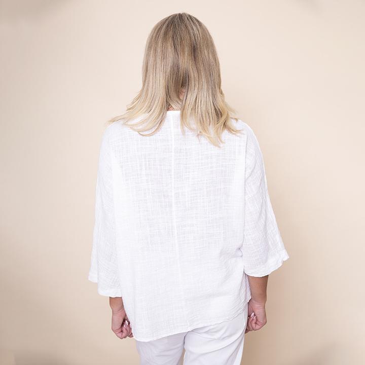Tie Lace Linen Top in White