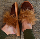 Veronica - Women fur collar house shoes - Reindeer Leather