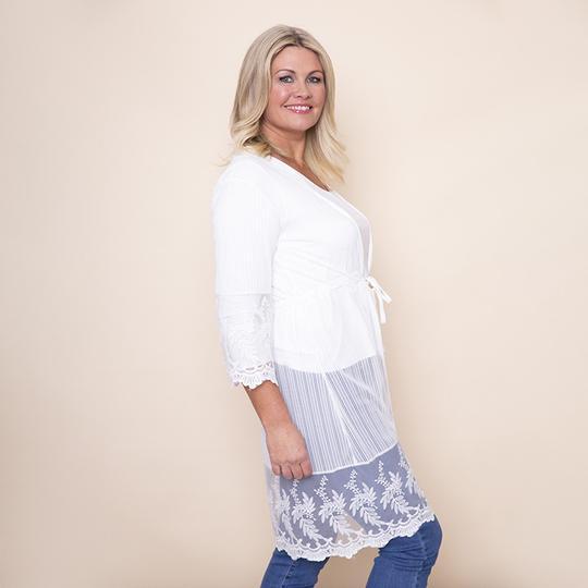 Embroidered Long Lace Cardi in White