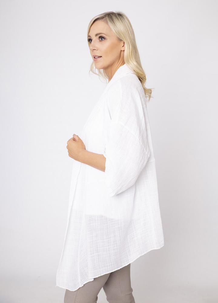Roll Neck Button Sleeve Linen Cardi