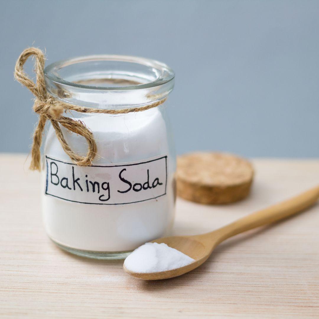 baking soda on wooden table