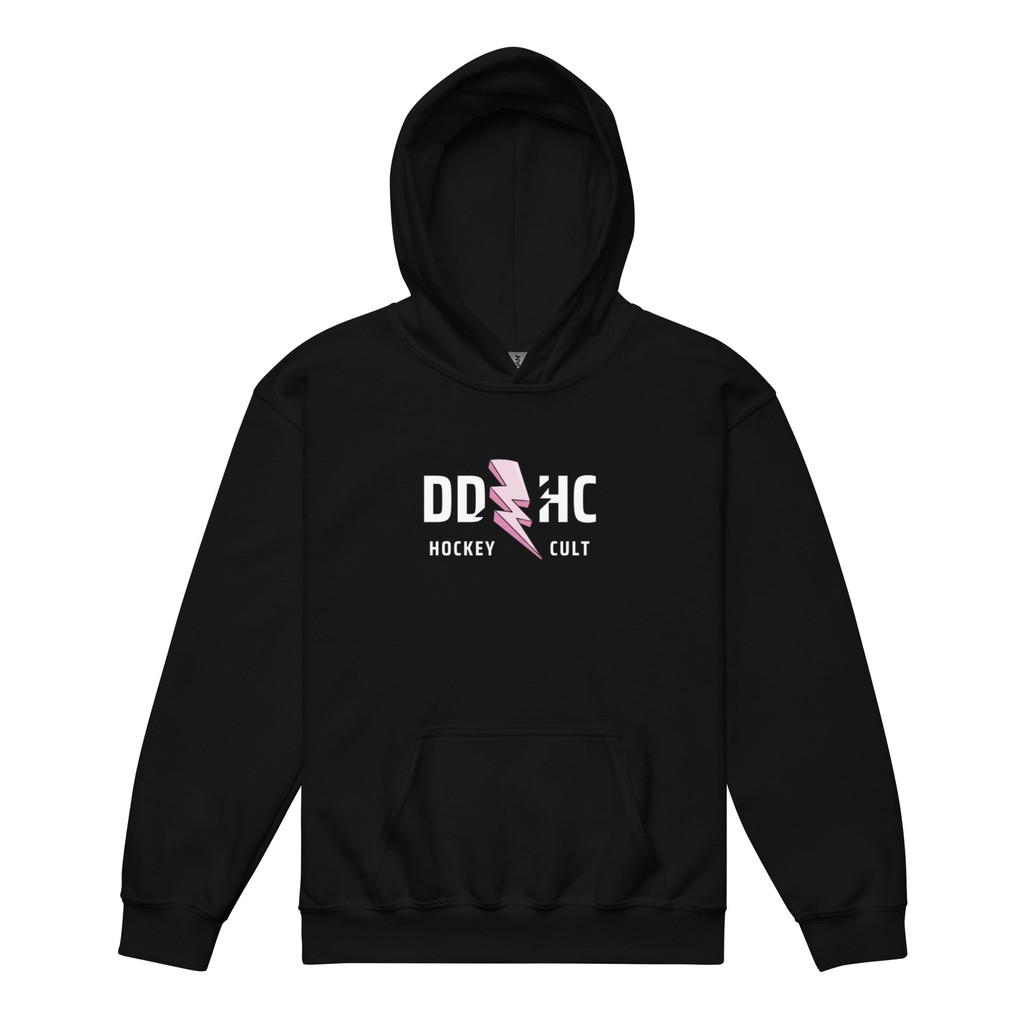 a unisex black fleece hockey hoodie. DDHC hockey cult
