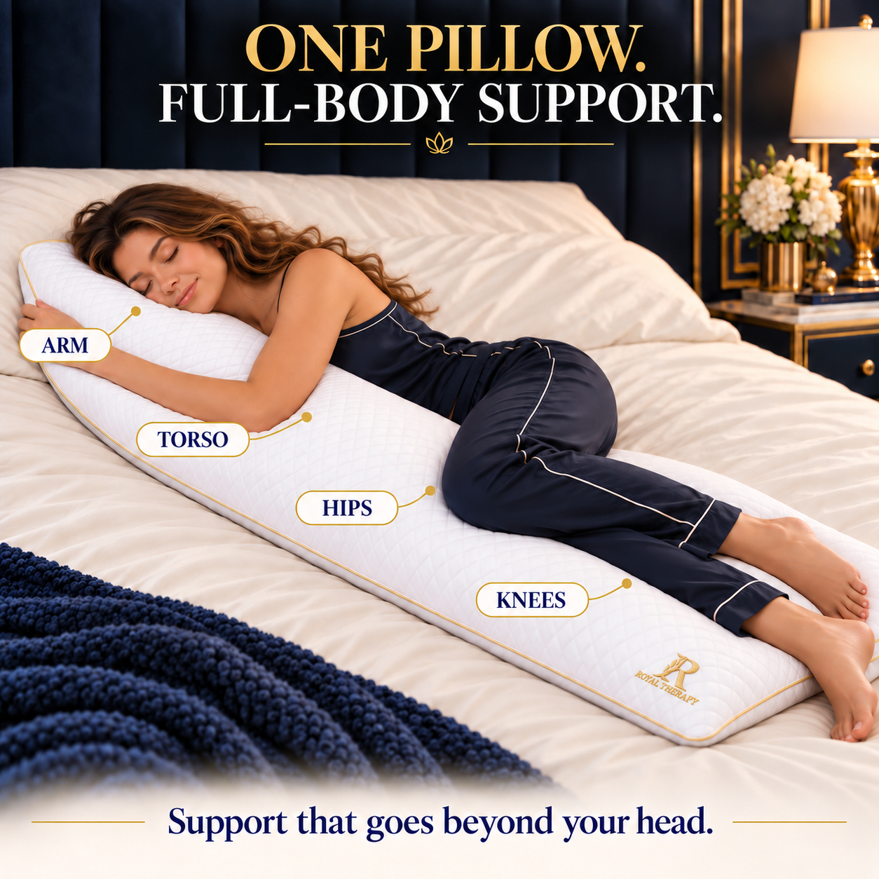 Adjustable Memory Foam Body Pillow – 20 x 54 | Royal Therapy