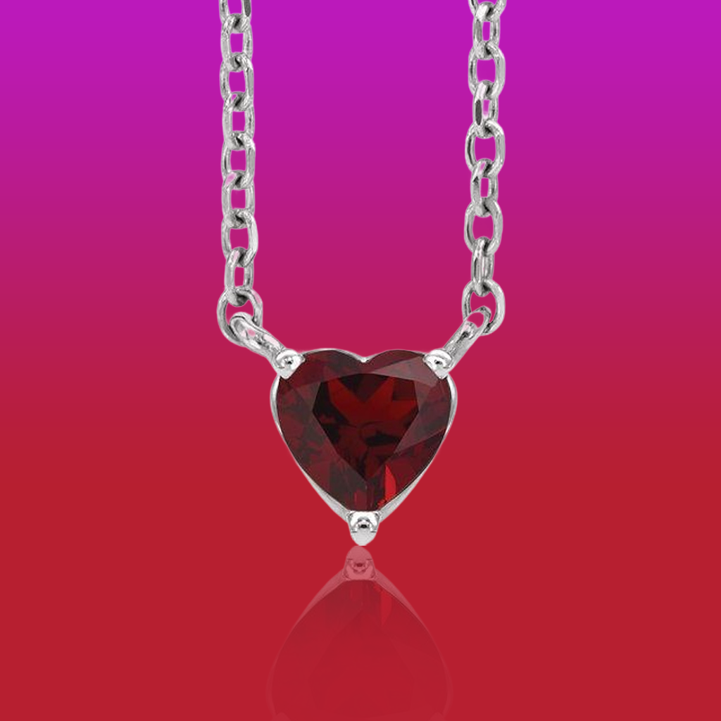 Sterling Silver Natural Mozambique Garnet Heart 16-18" Necklace