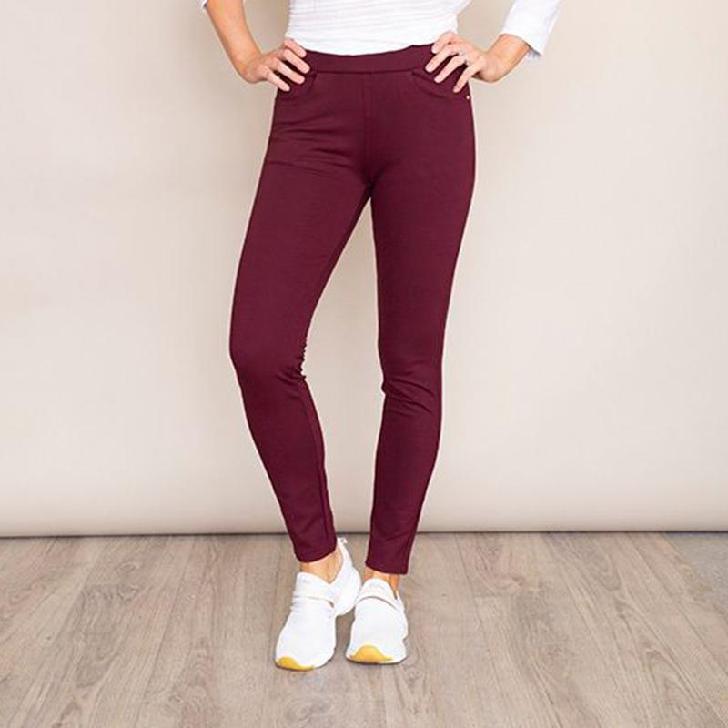 Stretch Waist Stud Pocket Trouser (Wine)