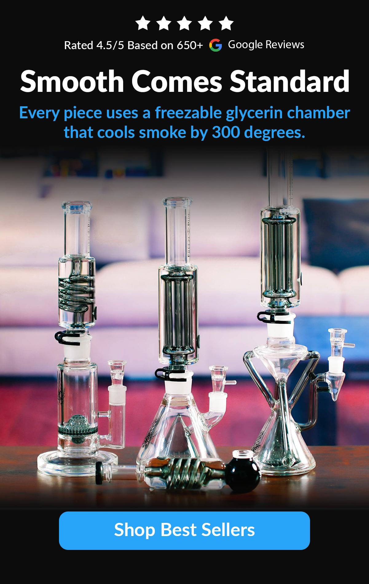 best selling bongs and pipes on table