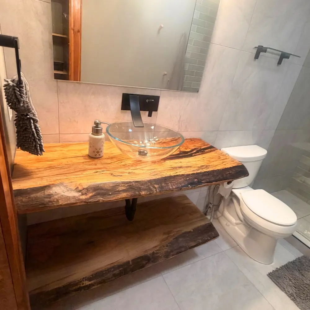 live edge maple 2-tier bathroom vanity