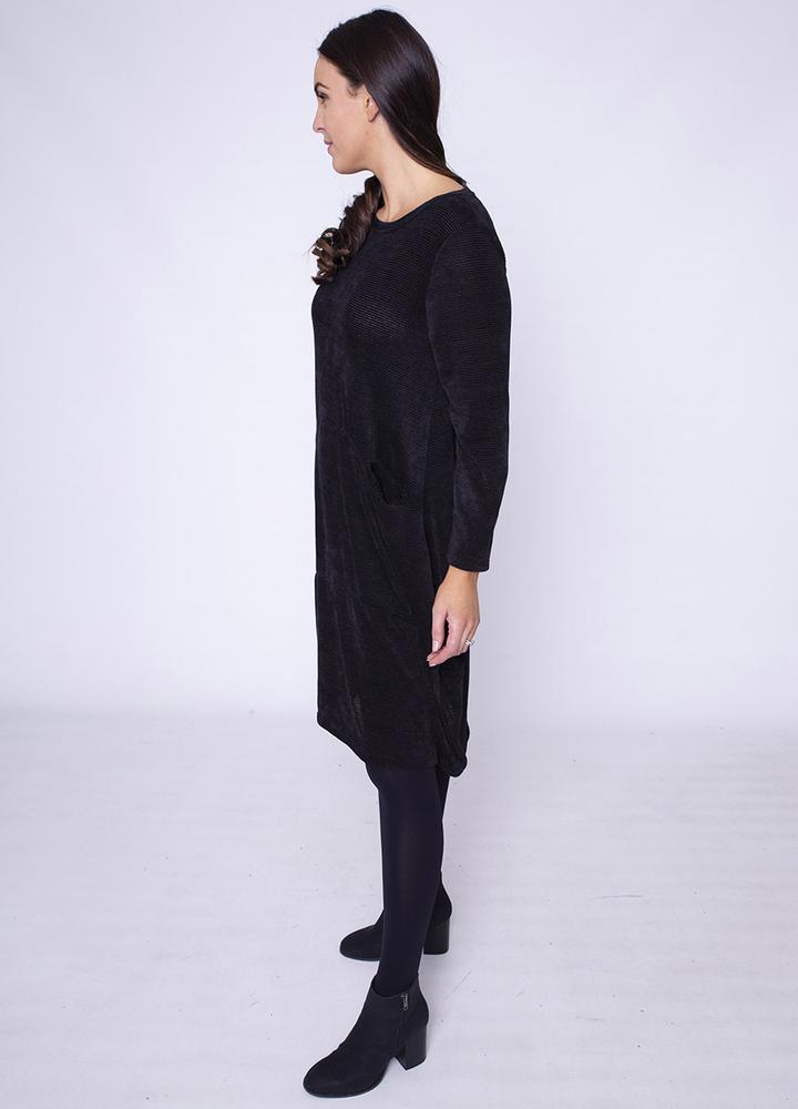 Velour Pocket Dress in Black