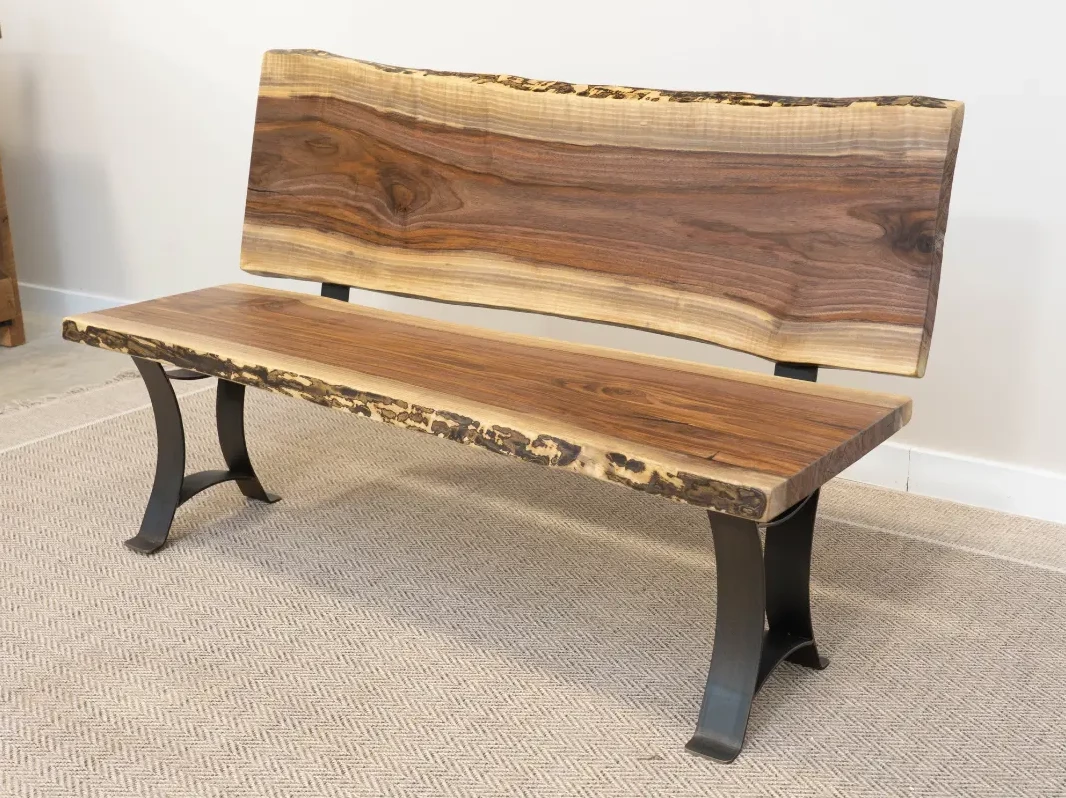 Live Edge Walnut Bench with Back