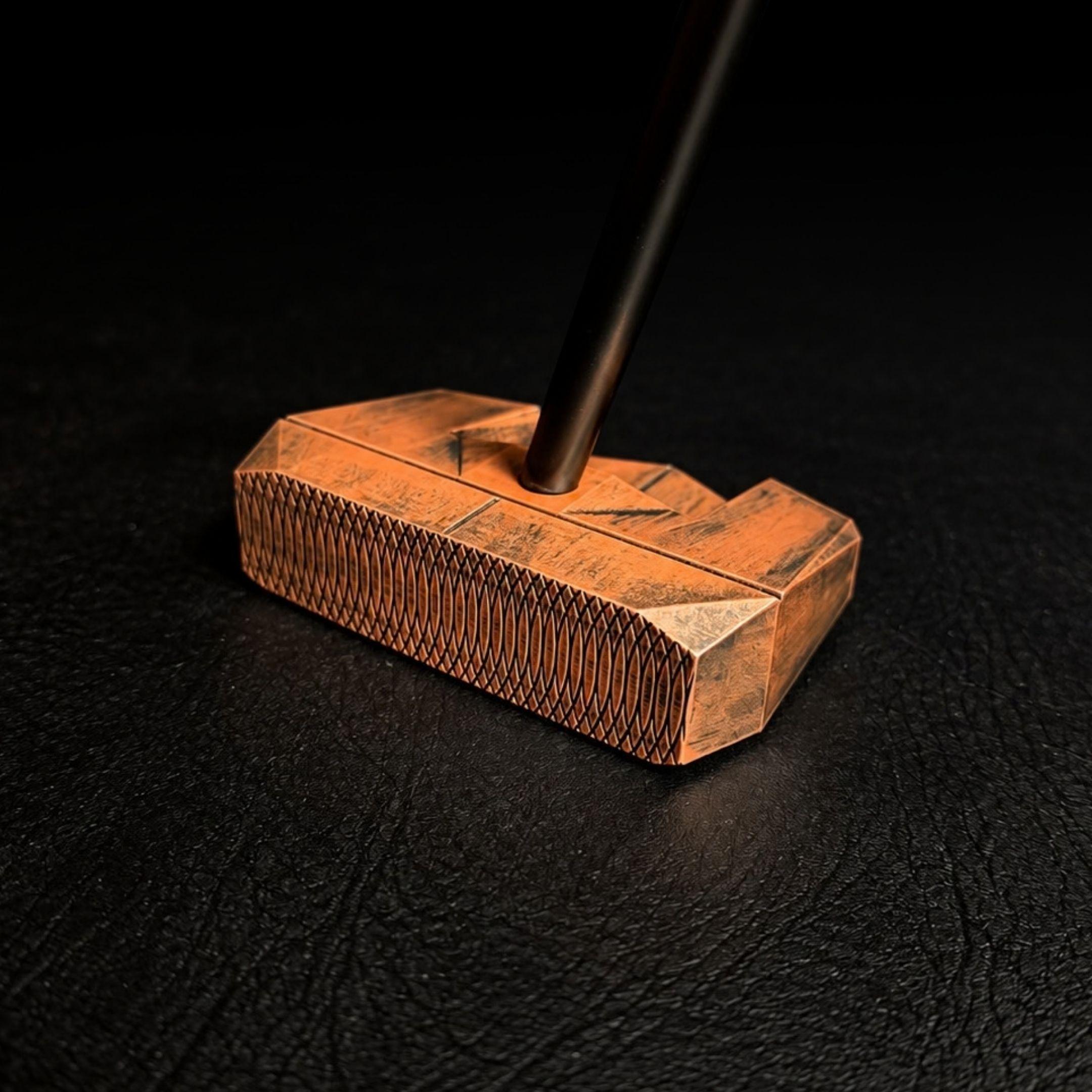 Lazrus LAZ2.5 zero torque mallet putter in Red finish showing face of the club with screws, logo and milled face