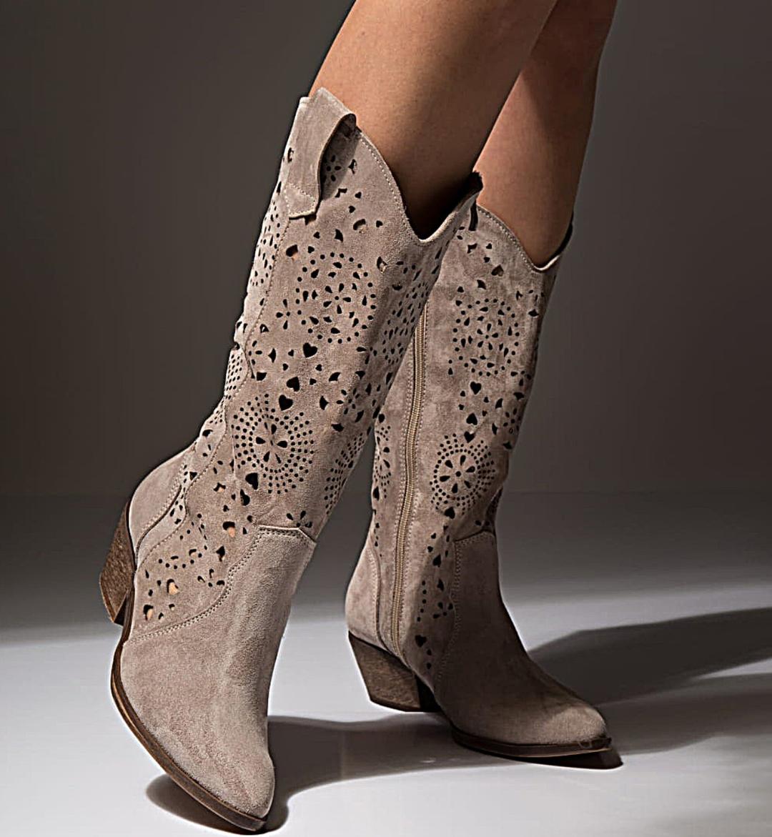 Martina - Cowgirl pull on zipper leather boots - Reindeer Leather