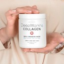 Woman with beautiful fingernails holding a tub of DeepMarine Collagen