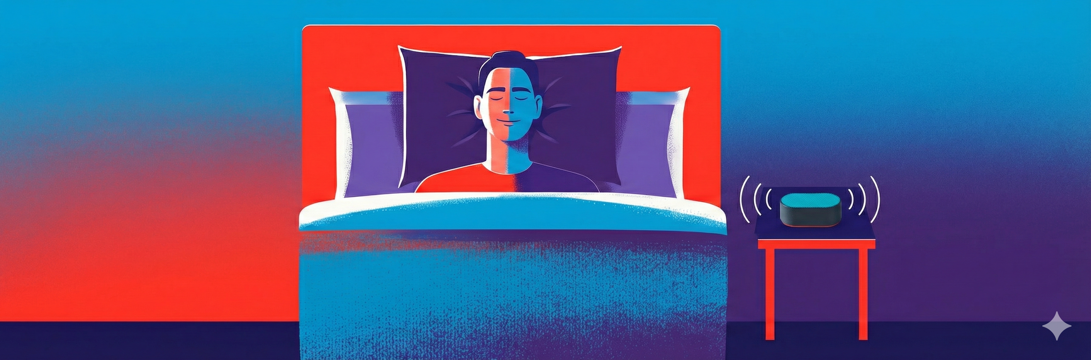 A man sleeping peacefully, using a white noise machine to sleep better with tinnitus.