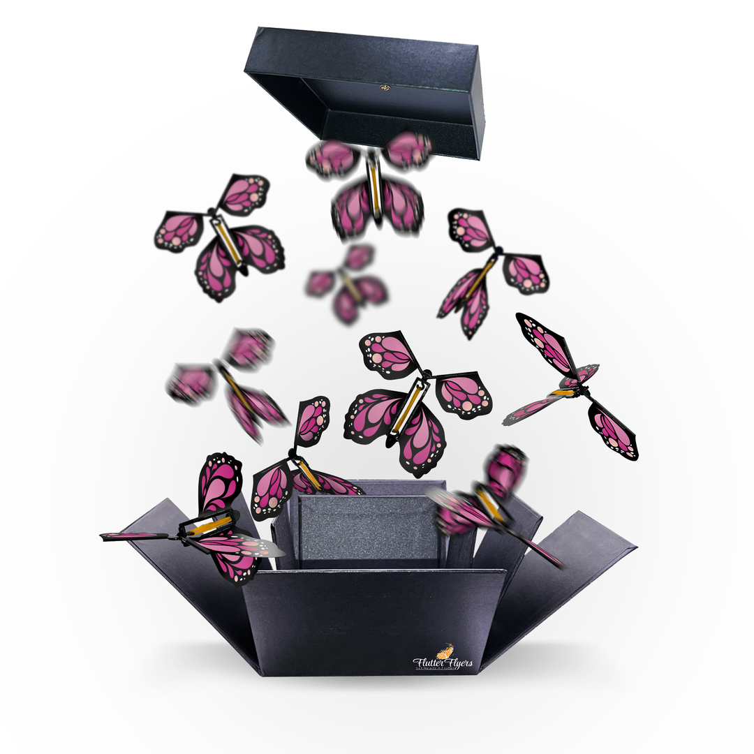 BUTTERFLYERS! Red Valentines Day Exploding Butterfly Box with Flying Butterflies (Big Hearts Flying Butterfly x 4)