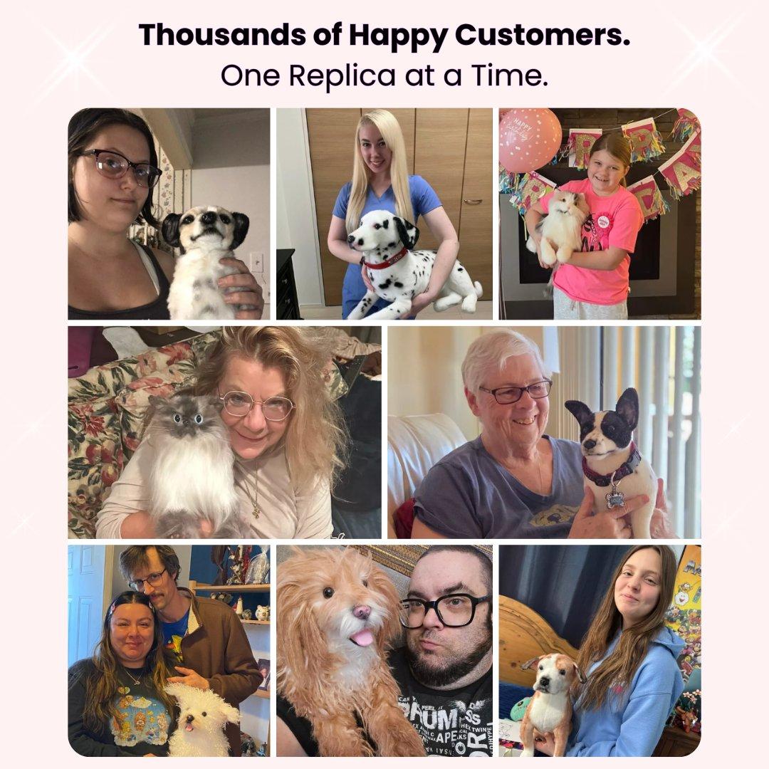 photos of multiple customers holdings their custom stuffed animal plush