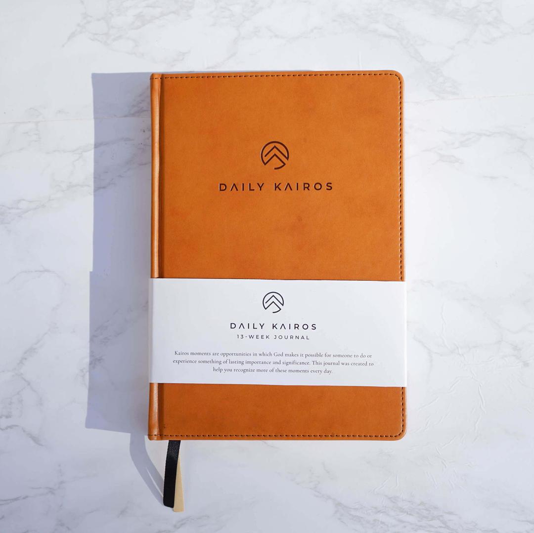 Brown leather prayer journal Daily Kairos