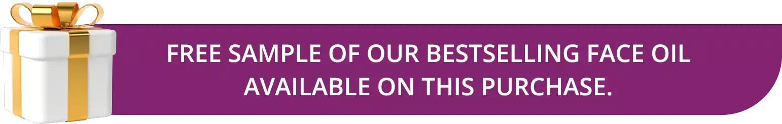 A gift banner stating 'free sample of our bestselling face oil available on this purchase.