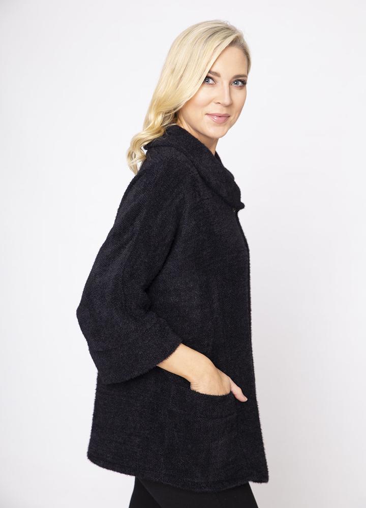 Round Neck 3/4 Sleeve Coat/Cardi in Black