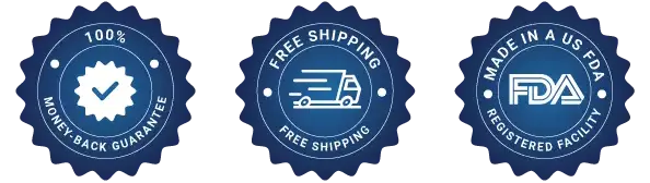 100% money-back guarantee, free shipping and made in a US FDA registered facility