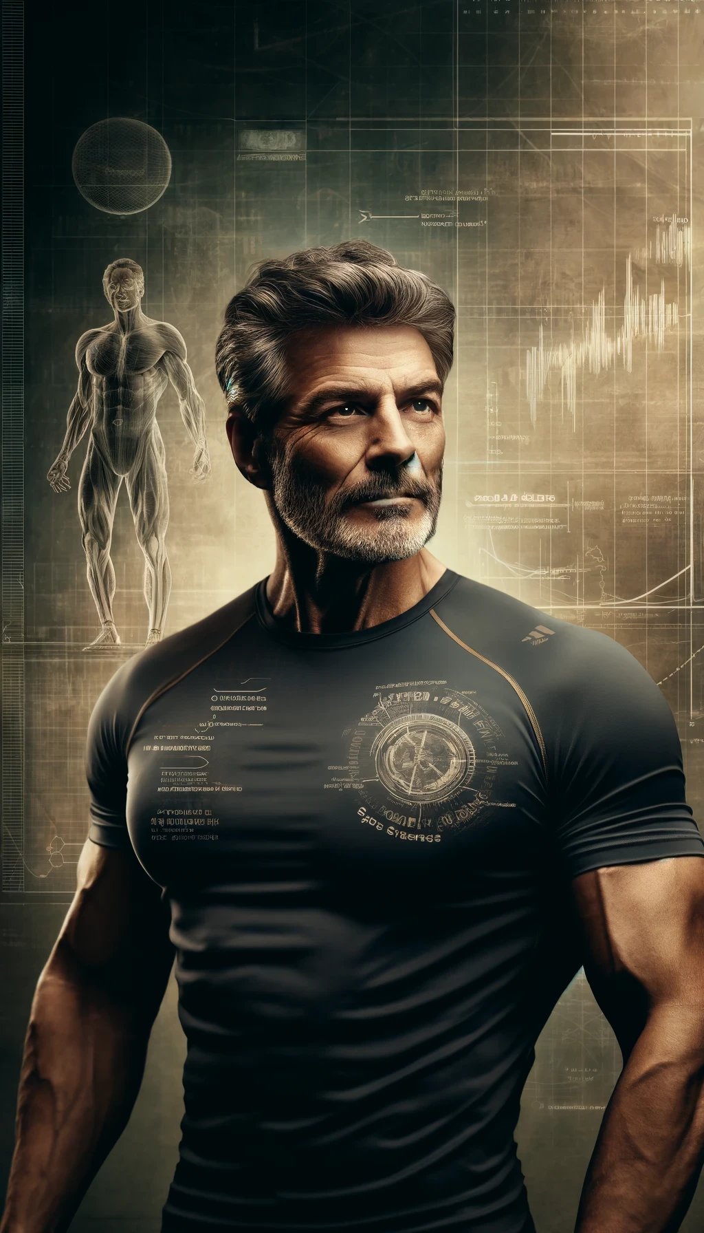 A muscular middle-aged man who uses Adaptophen to boost free testosterone levels