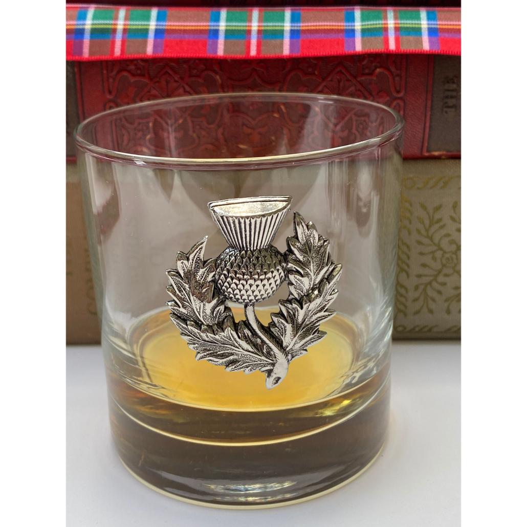 Scottish bourbon glass with silver thistle
