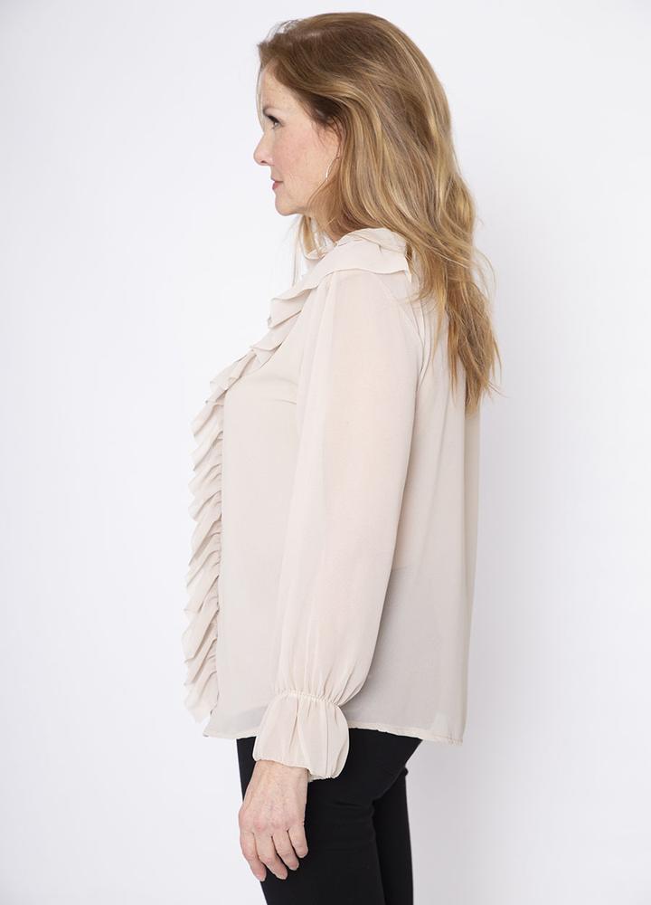 Frill Chiffon Blouse in Beige