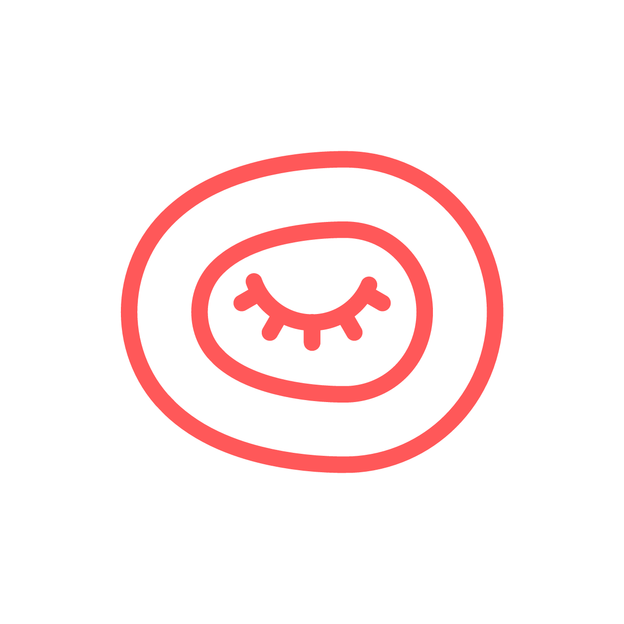 A closed eye surrounded by two ovals to represent eye cups.