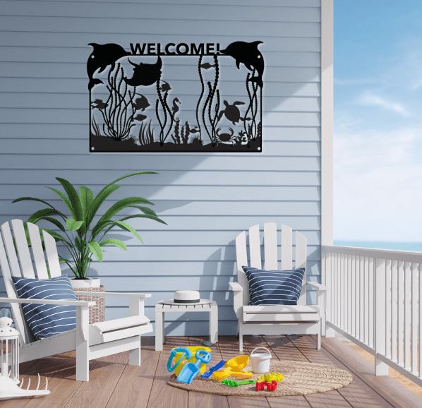 Sealife metal art welcome