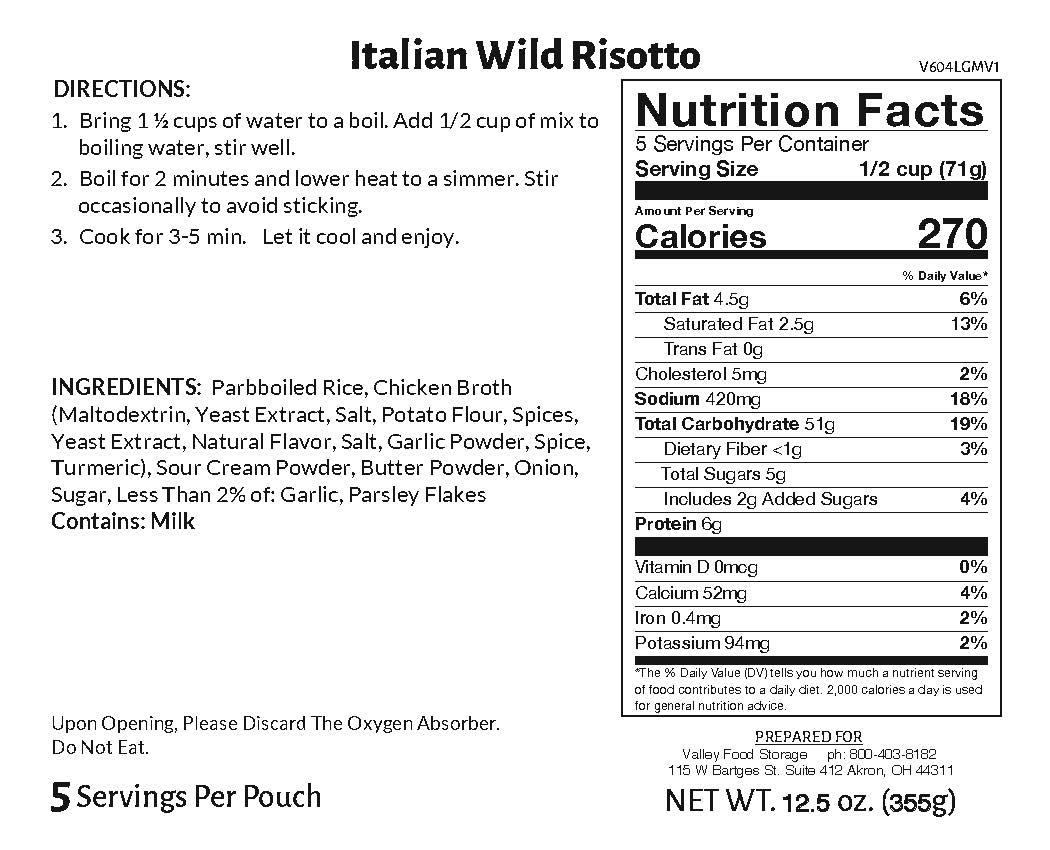 Italian Wild Risotto Nutrition Facts