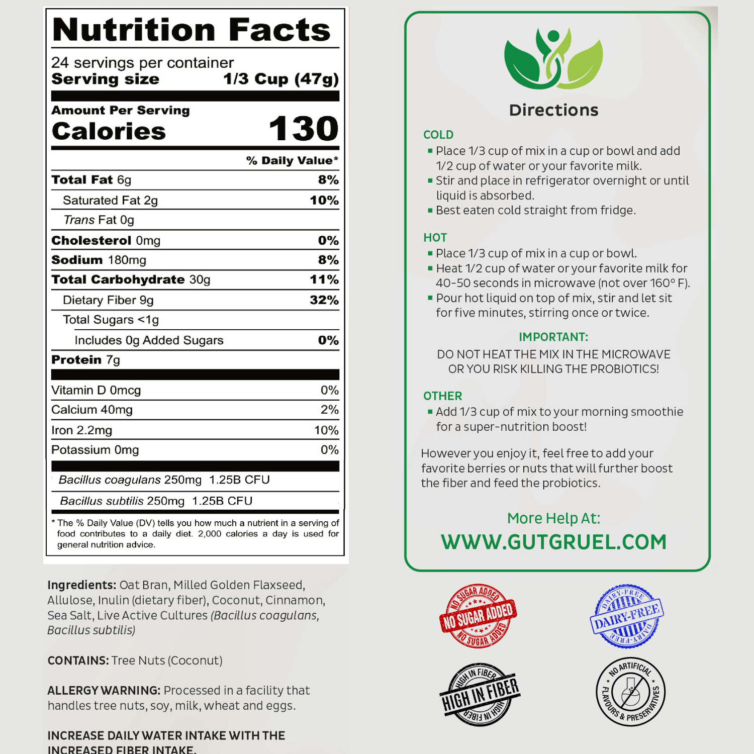Image of Nutritional panel and directions