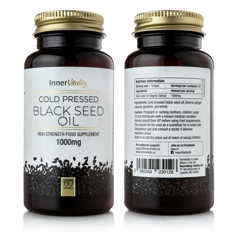 Black Seed Oil Capsules Cold Pressed Turmeric Vitality UK