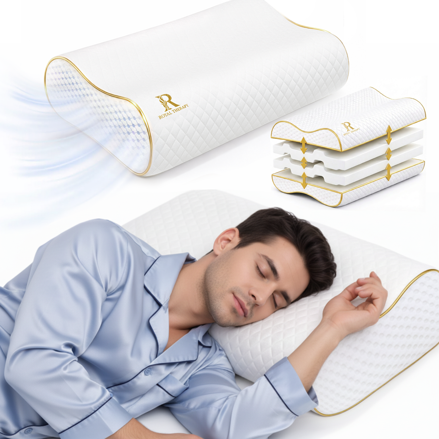Royal Therapy 4-Layer Memory Foam Pillow - Contoured, Orthopedic & Cervical