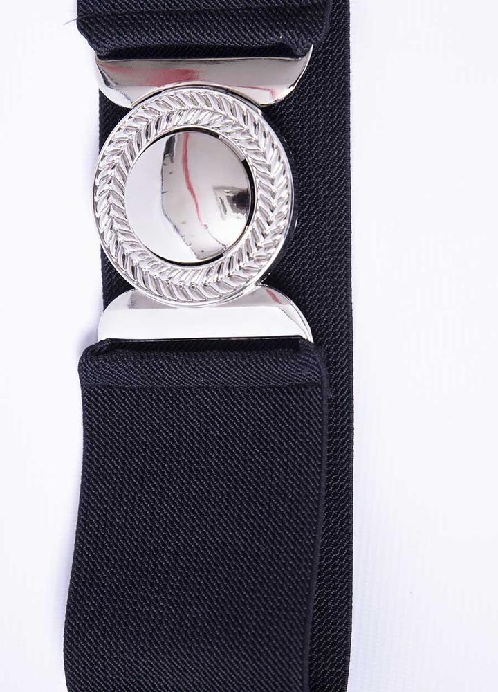 Elastic Waist Disc Belt in Black