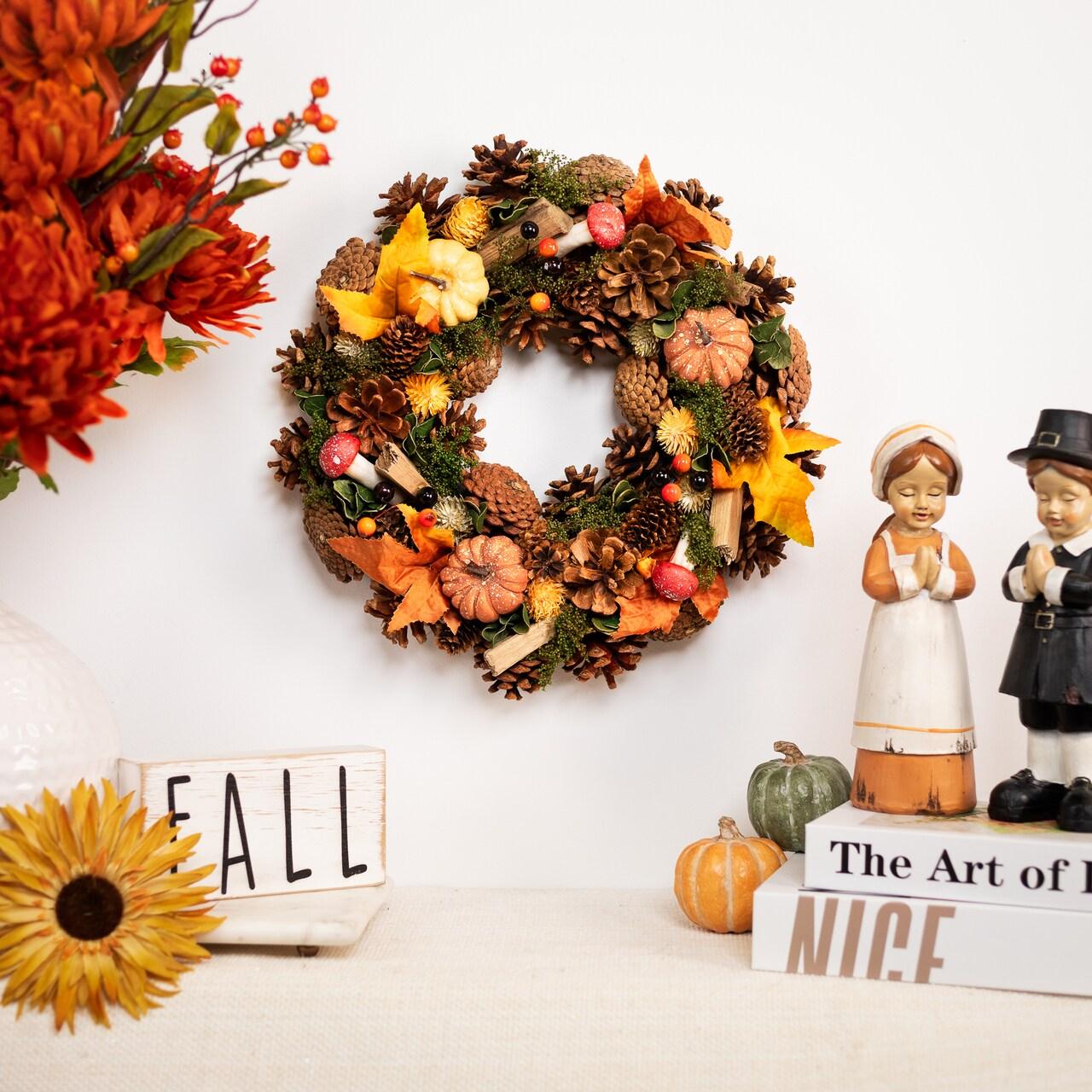 Northlight Pumpkins and Mushrooms Artificial Fall Harvest Wreath - 13"