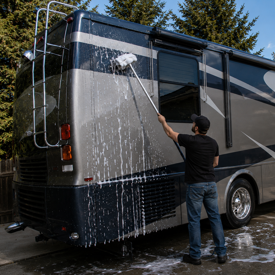 Man washing his car