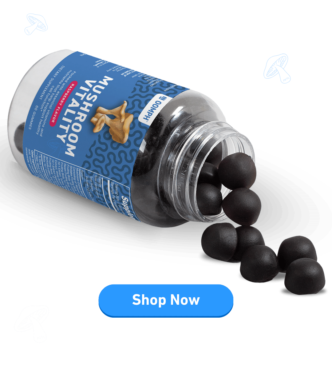 Oomph Fitness Mushroom Vitality Gummies. Elevate Your Energy Levels, Boost Cognitive Functioning, Enhance Athletic Performance, and Embrace a Natural, Power-Packed Supplement ALL in One Tasty Gummy!