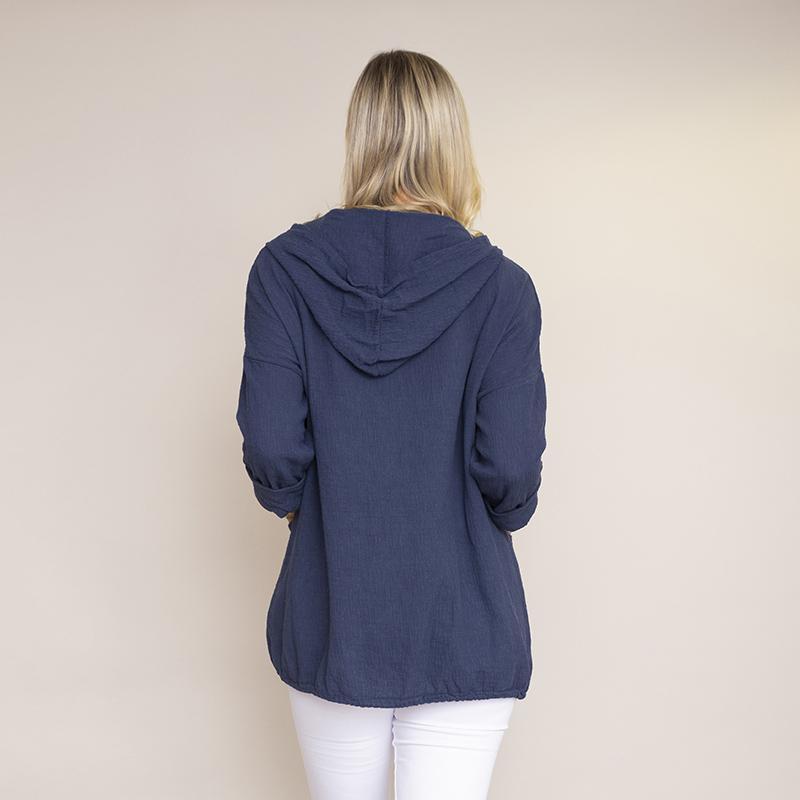 Crinkle Cotton Hoody Jacket (Navy)