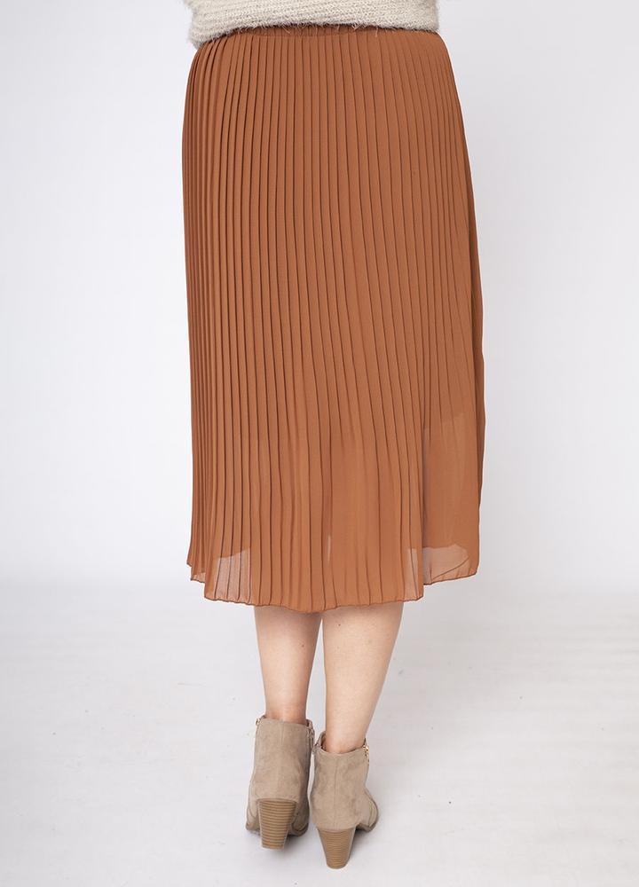 Long Pleat Skirt in Brown