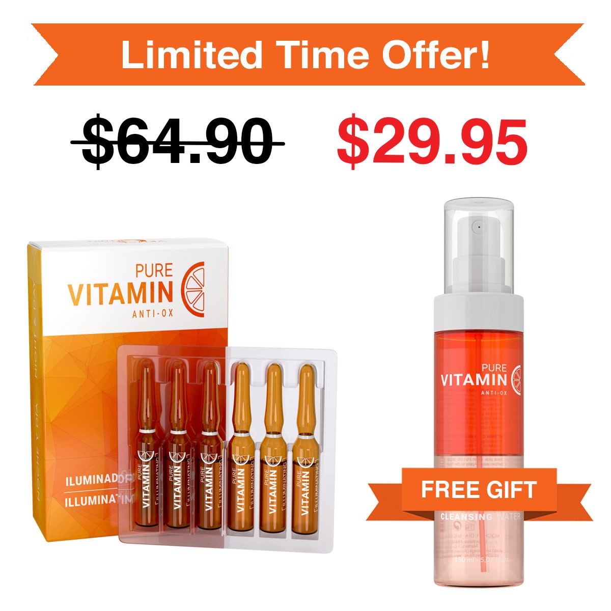Vitamin C Concentrate (12 Pack of Ampoules) and free Vitamin C Cleansing Water