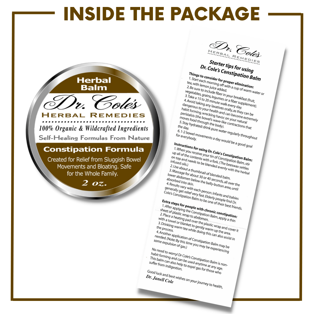 Dr. Cole's Constipation Balm inside the package