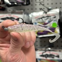 4" Pearl lure rigged up on an Owner Inshore Slam Jighead
