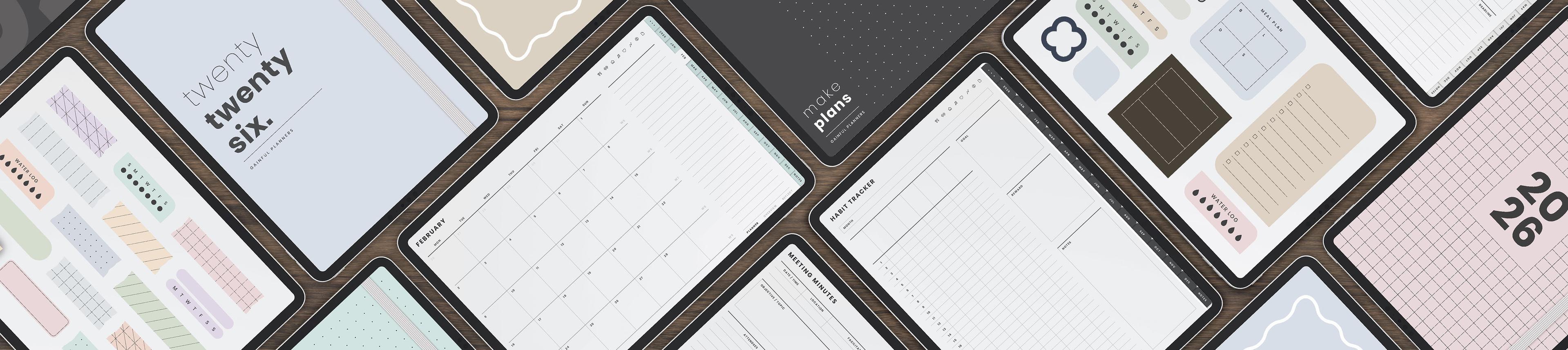 Free digital planner pack and stickers preview, showing planning pages and layouts for iPad