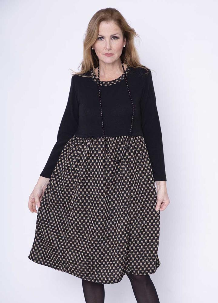 Polka Dot Jersey Dress & Necklace in Gold