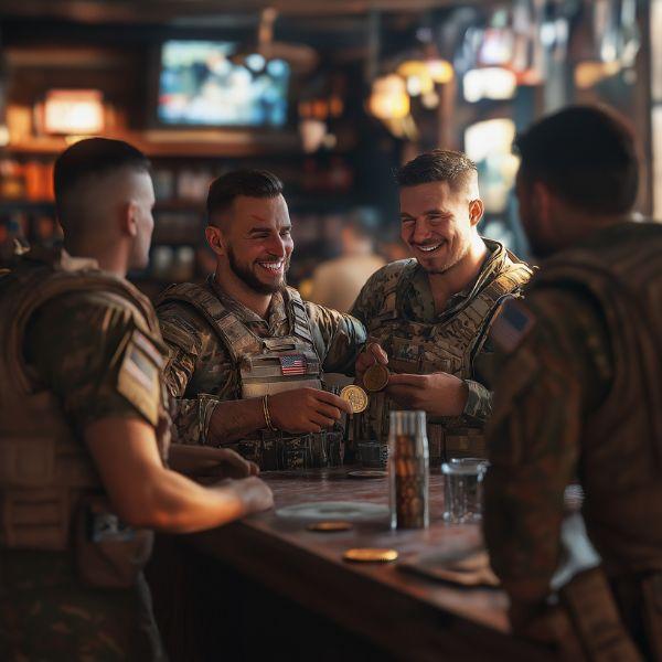 military men exchanging challenge coins