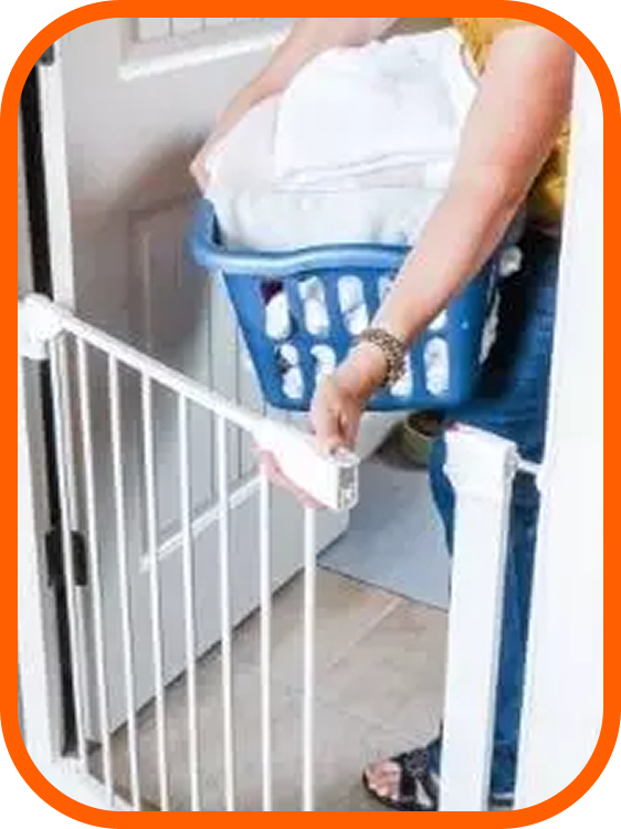 Door Buddy baby proof door latch alternative to bulky baby gates that keeps toddlers out of rooms while allowing controlled door access.