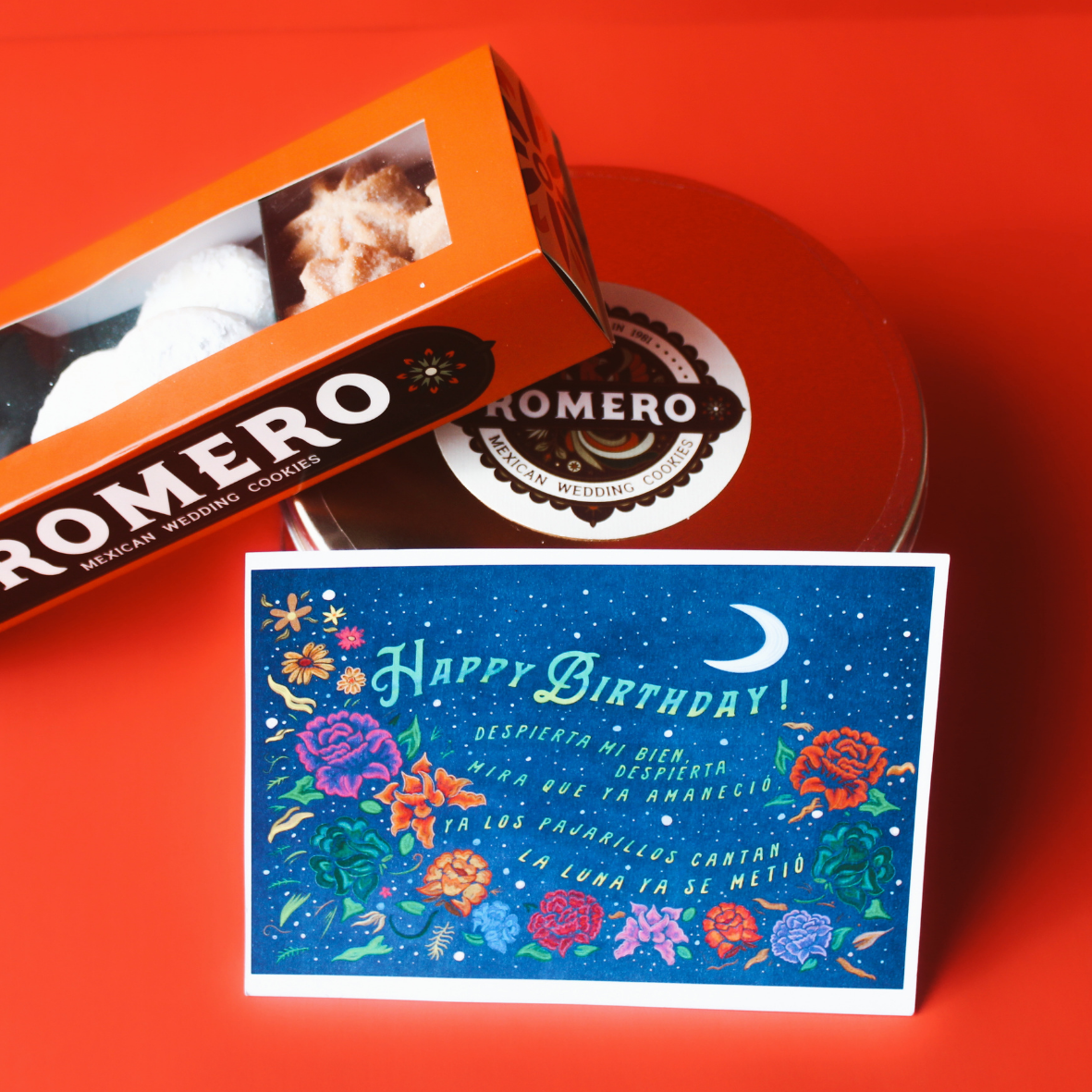 birthday card with cookies in orange background