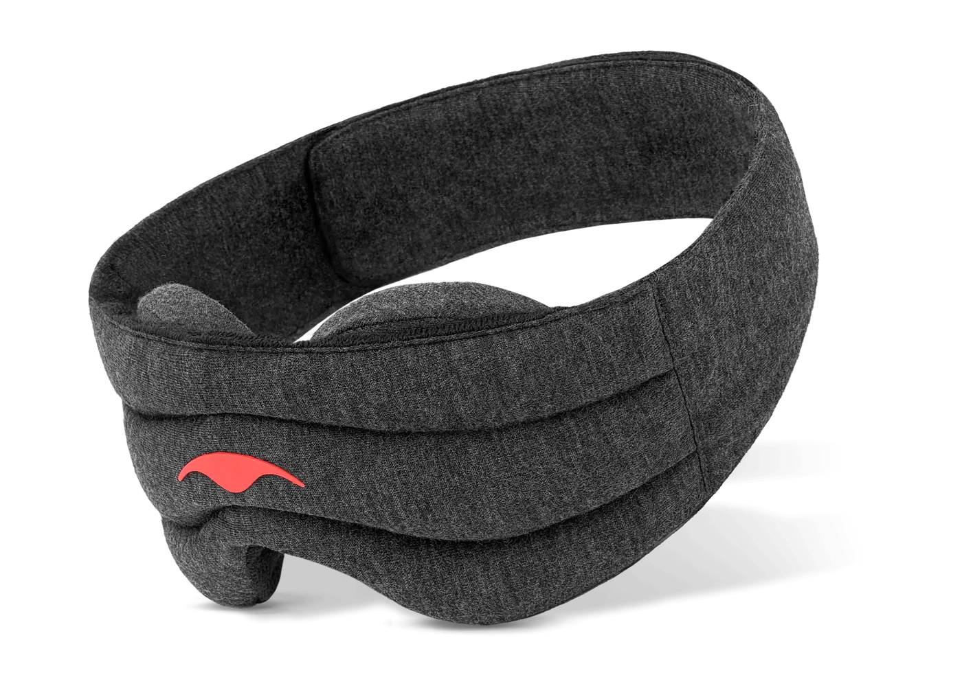 A dark gray therapeutic sleep mask with a weighted head strap and eye cups.