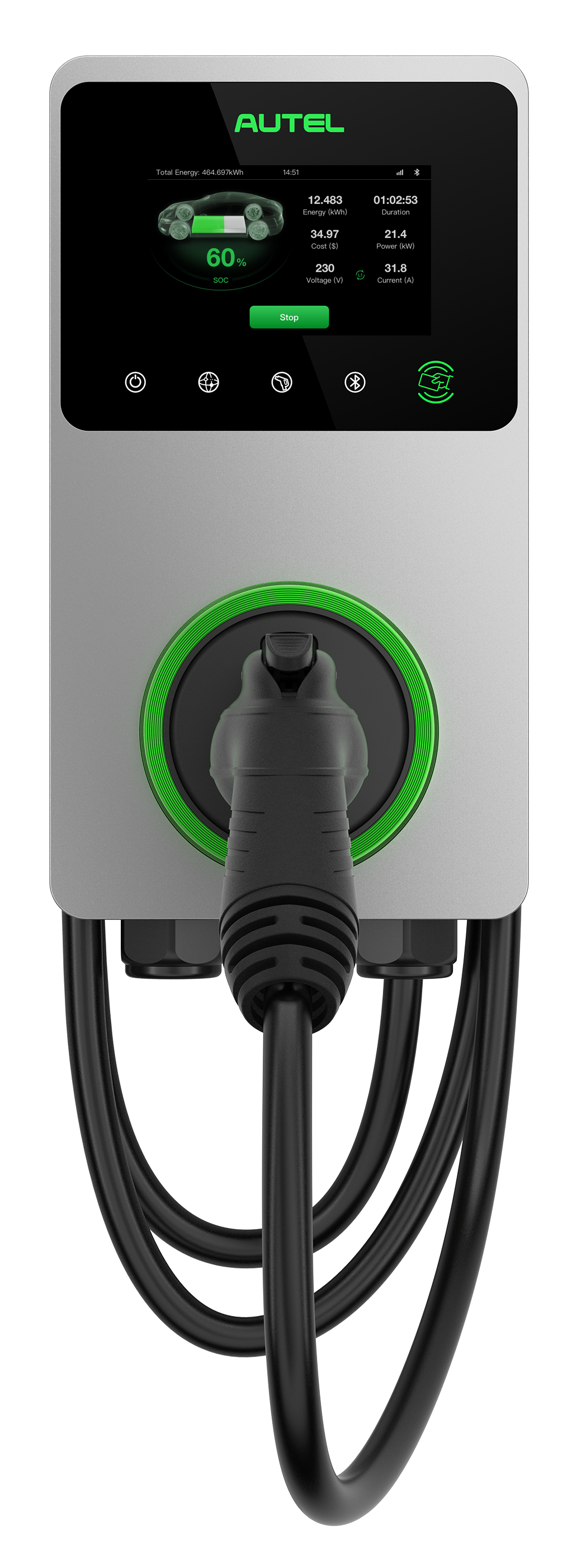 Maxicharger 50 AMP front view. From Autel EV. EV diagnostics and solutions