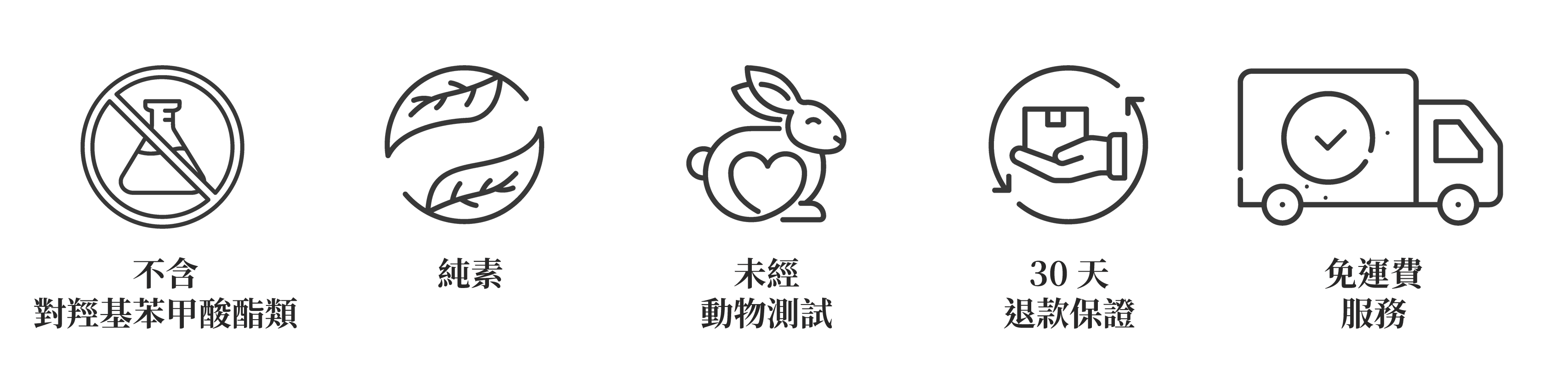 icons 1dermatologically tested | no added parabens |vegan| not tested on animals | 30 day money back guarantee | free shipping